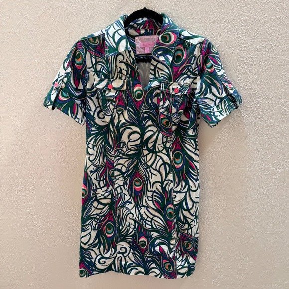 Lilly Pulitzer Dresses & Skirts - Lilly Pulitzer Peacock Feather Print Shift Dress Green Pink White Size 2